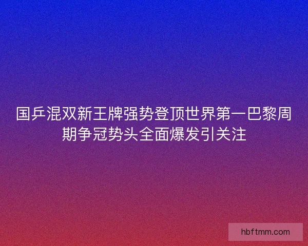 国乒混双新王牌强势登顶世界第一巴黎周期争冠势头全面爆发引关注