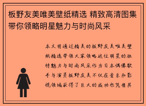 板野友美唯美壁纸精选 精致高清图集带你领略明星魅力与时尚风采